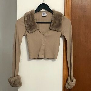 princess polly tan cropped button up long sleeve sweater